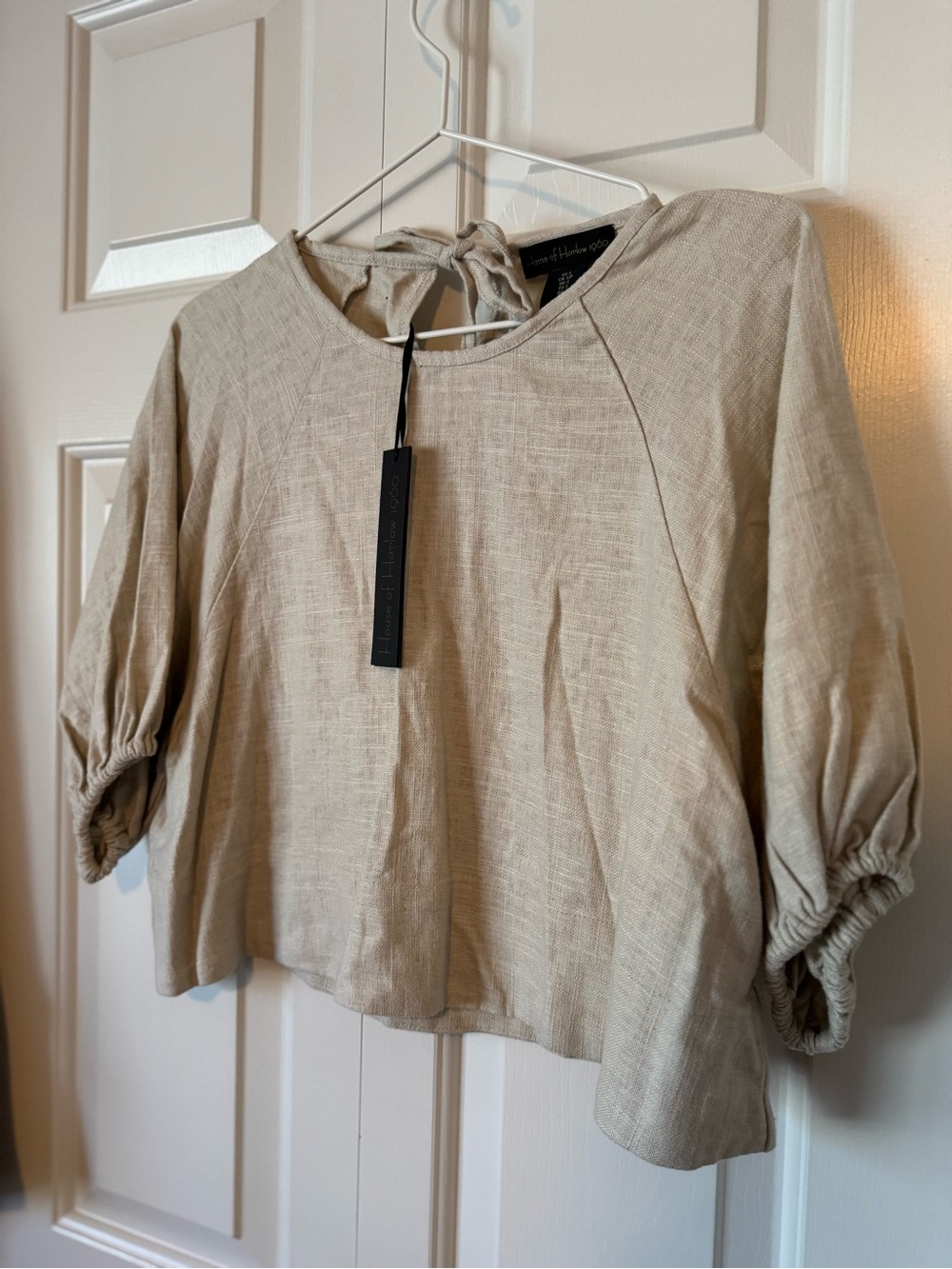 House of Harlow 1960 Natural Linen Tie-Back Blouse